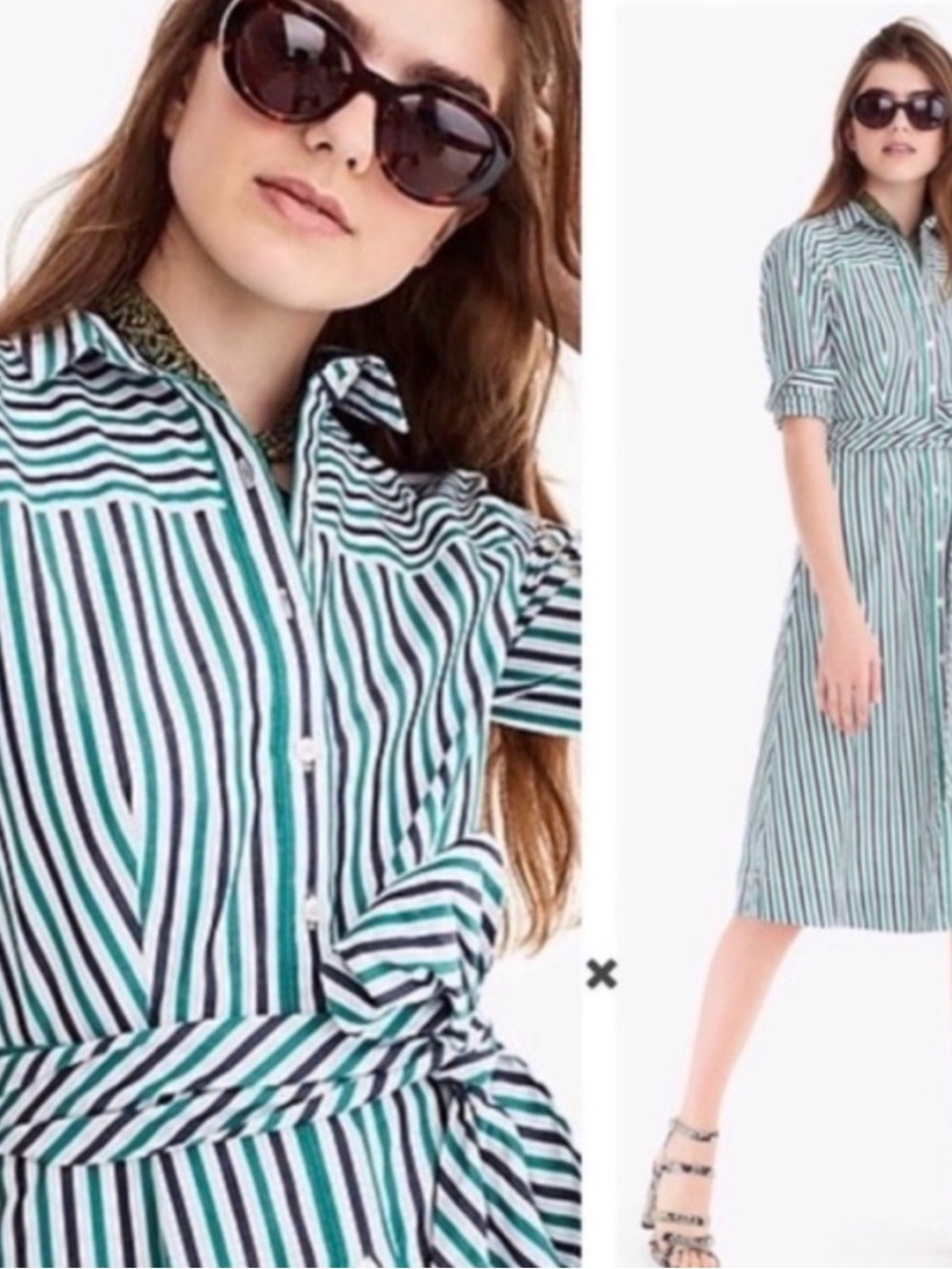 J. Crew Cotton Poplin Tie Waist Shirtdress Navy Alpine Stripe Dress 8 H7791